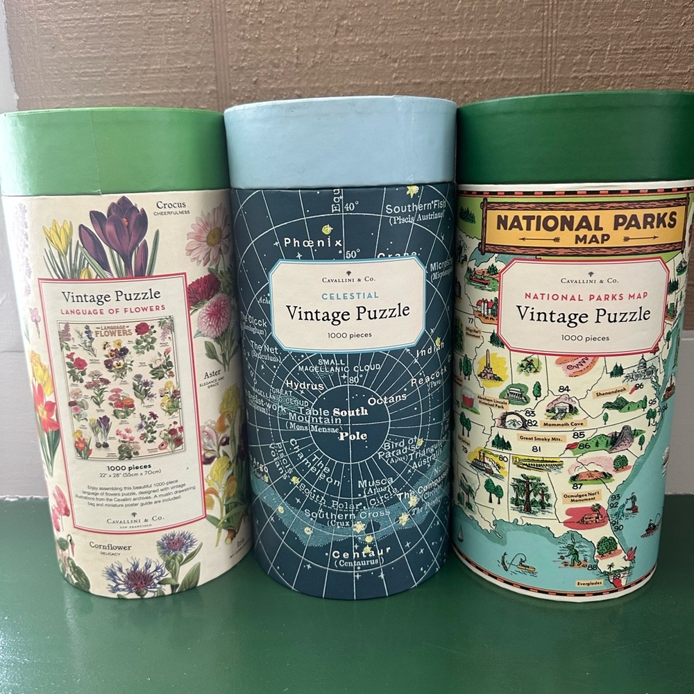 Vintage Puzzle Set - Green, Blue, Multicolor